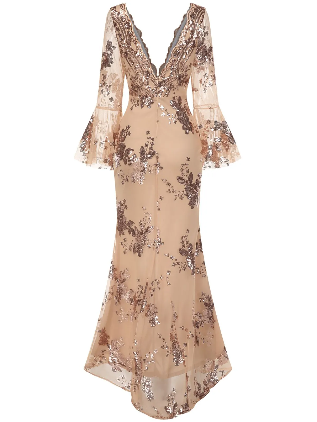Clearance Retro Stage 1930s Deep V-Neck Mesh Sequined Maxi Dress