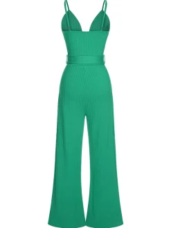 Fashion Retro Stage 1930s Deep V-Neck Spaghetti Strap Wide-Leg Jumpsuit