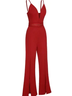 Fashion Retro Stage 1930s Deep V-Neck Spaghetti Strap Wide-Leg Jumpsuit