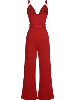 Fashion Retro Stage 1930s Deep V-Neck Spaghetti Strap Wide-Leg Jumpsuit