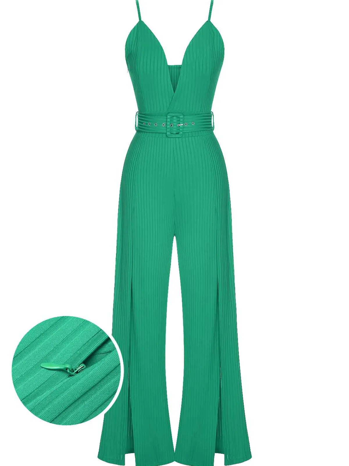 Fashion Retro Stage 1930s Deep V-Neck Spaghetti Strap Wide-Leg Jumpsuit