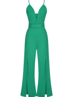 Fashion Retro Stage 1930s Deep V-Neck Spaghetti Strap Wide-Leg Jumpsuit