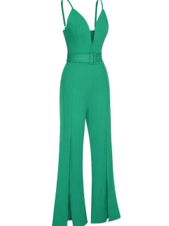 Fashion Retro Stage 1930s Deep V-Neck Spaghetti Strap Wide-Leg Jumpsuit