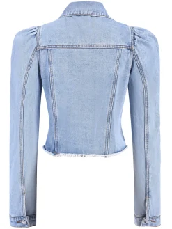 Online Retro Stage 1950s Denim Leg-Of-Mutton Button Coat Blue