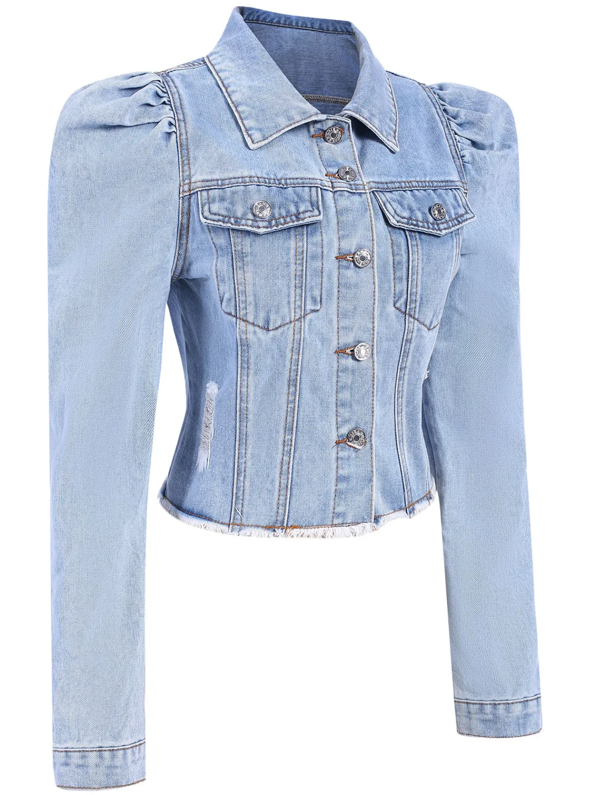 Online Retro Stage 1950s Denim Leg-Of-Mutton Button Coat Blue