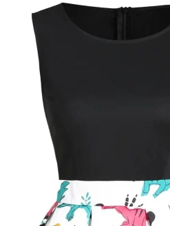 Online Retro Stage 1950s Dinosaur Flare Dress Black