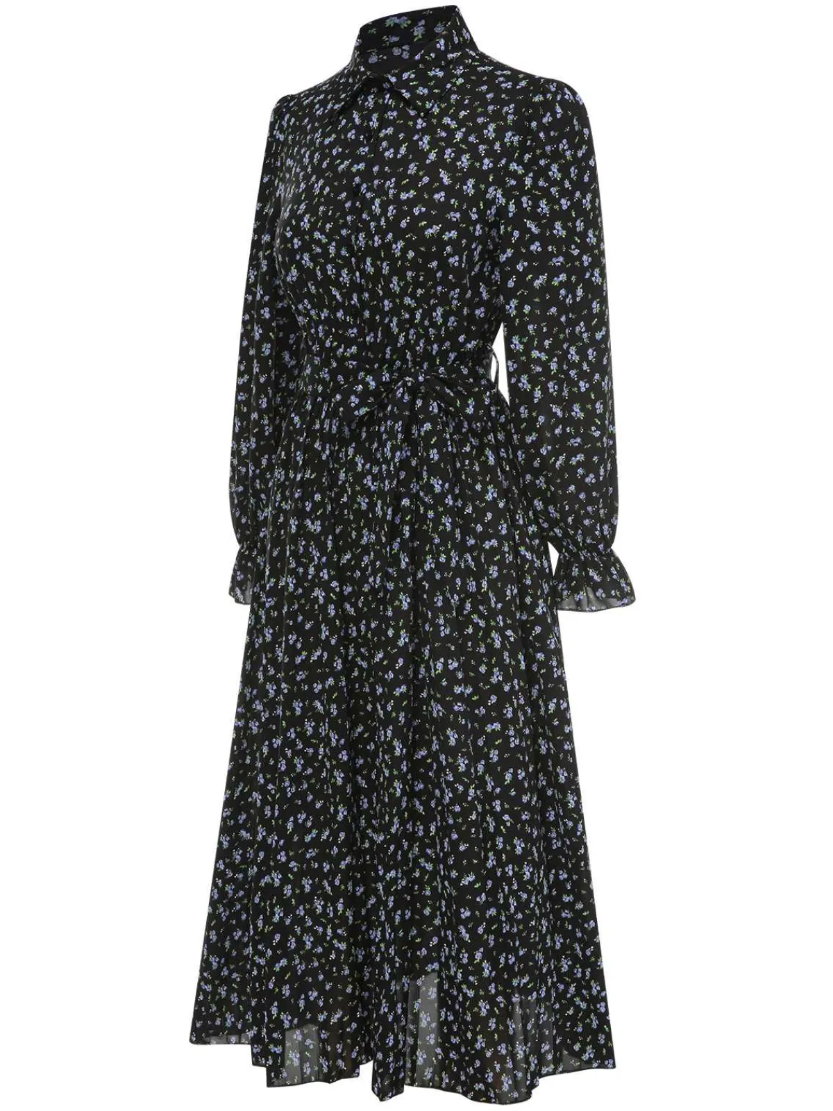 Hot Retro Stage 1940s Ditsy Floral Pleated Shirt Belted Dress
