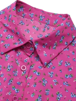 Hot Retro Stage 1940s Ditsy Floral Pleated Shirt Belted Dress
