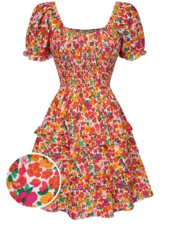 Discount Retro Stage 1940s Ditsy Floral Puff Wrinkle Dress