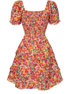 Discount Retro Stage 1940s Ditsy Floral Puff Wrinkle Dress