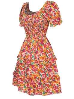 Discount Retro Stage 1940s Ditsy Floral Puff Wrinkle Dress