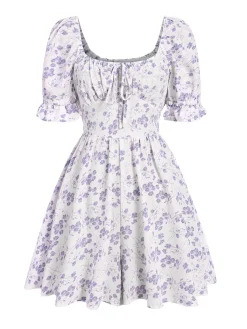 Hot Retro Stage 1950s Ditsy Floral Square Collar Romper