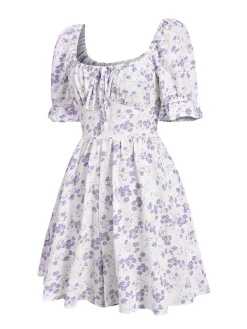 Hot Retro Stage 1950s Ditsy Floral Square Collar Romper