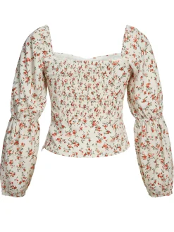 Fashion Retro Stage 1960s Ditsy Floral Square Neck Blouse Pink