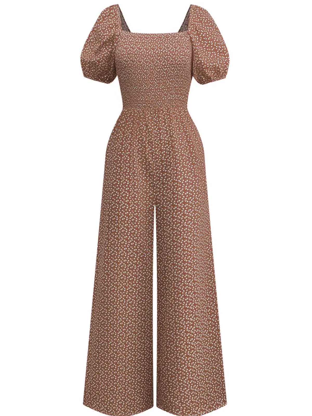 Online Retro Stage 1950s Ditsy Floral Square Neck Puff Jumpsuit