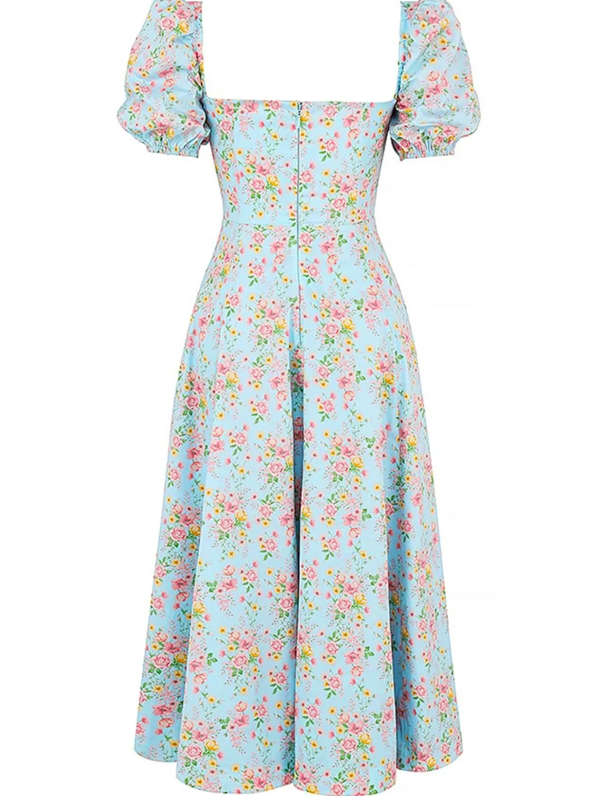 Outlet Retro Stage 1940s Ditsy Floral Square Neck Slit Dress