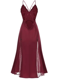 Online Retro Stage 1930s Dots Sheer Satin Patchwork Straps Nightgown