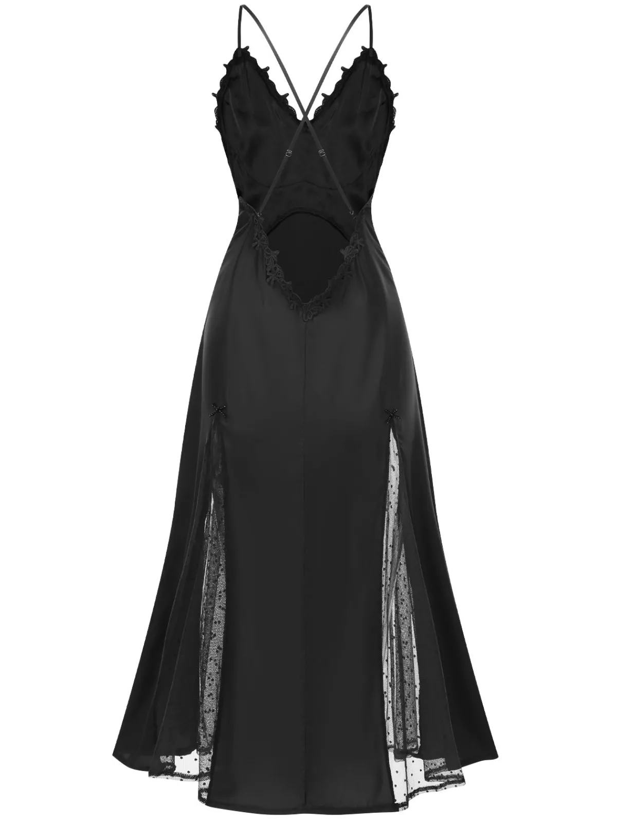 Online Retro Stage 1930s Dots Sheer Satin Patchwork Straps Nightgown