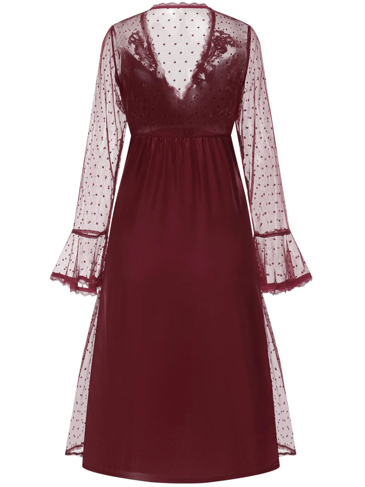 New Retro Stage 1950s Dots Sheer Sleeves Deep V-Neck Nightgown