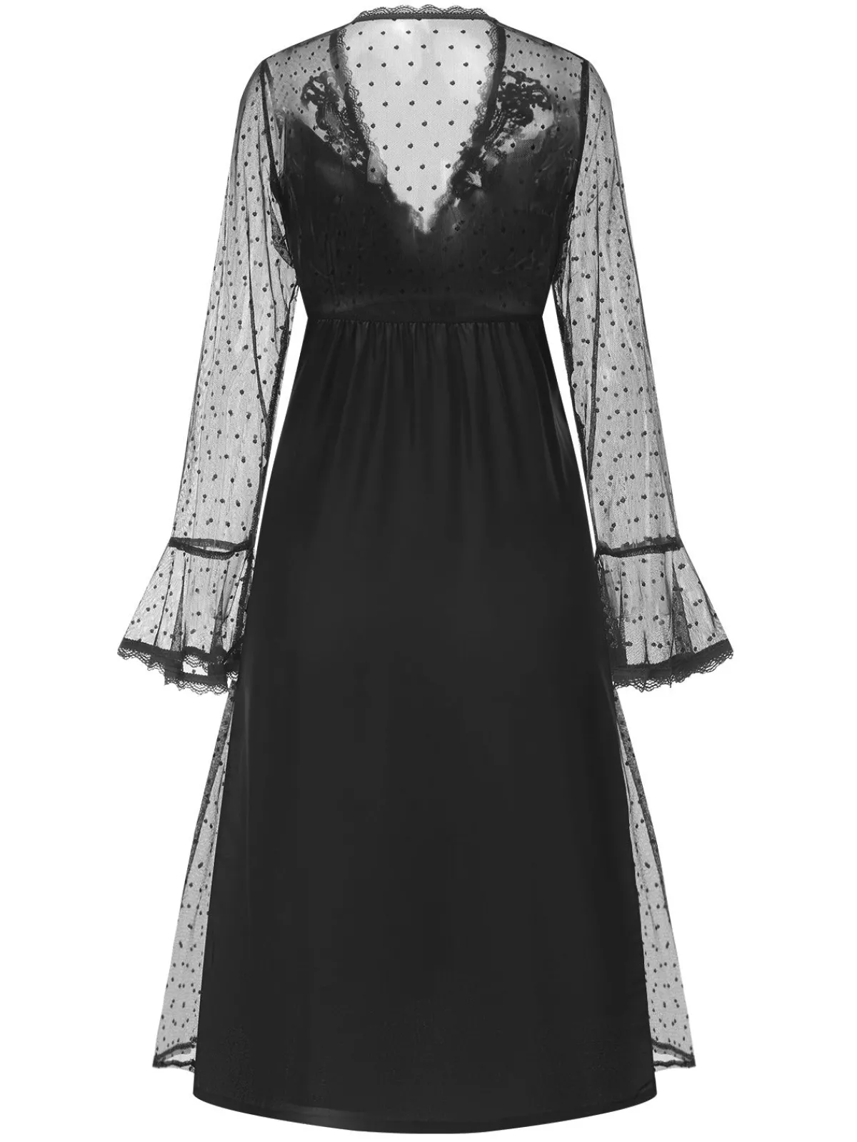 New Retro Stage 1950s Dots Sheer Sleeves Deep V-Neck Nightgown