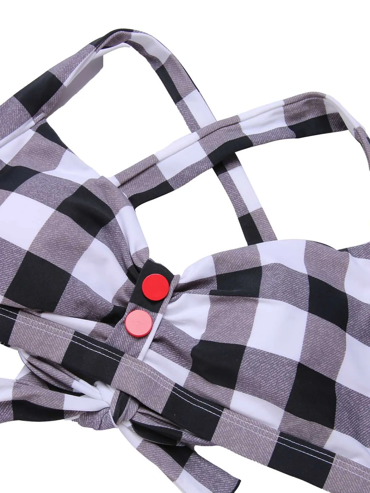 New Retro Stage 1950s Double Strap Buttoned Plaids Swimsuit