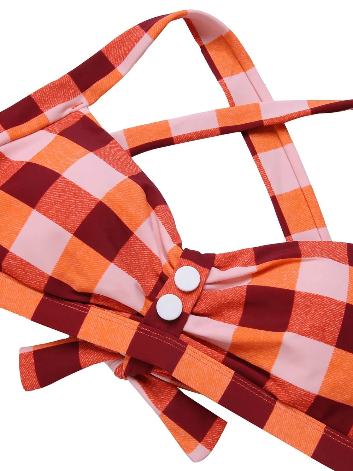 New Retro Stage 1950s Double Strap Buttoned Plaids Swimsuit