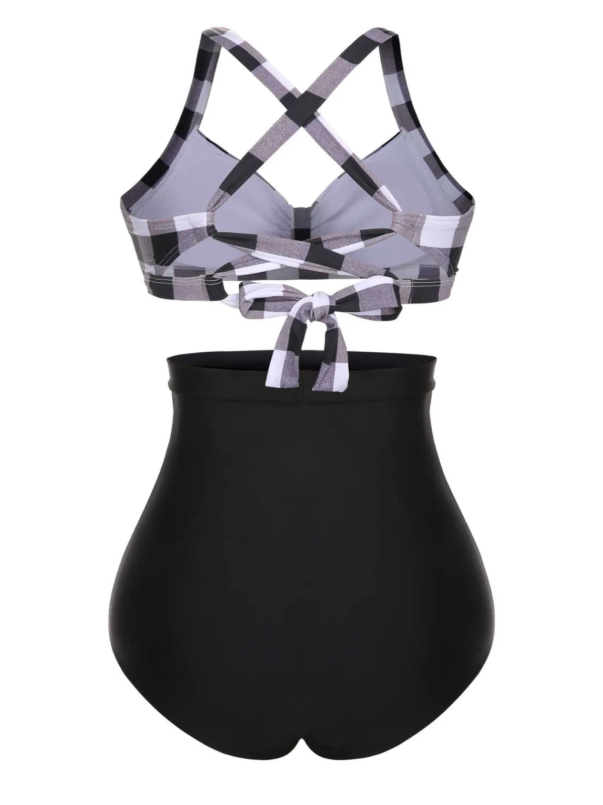 Discount Retro Stage 1950s Double Strap Buttoned Plaids Swimsuit