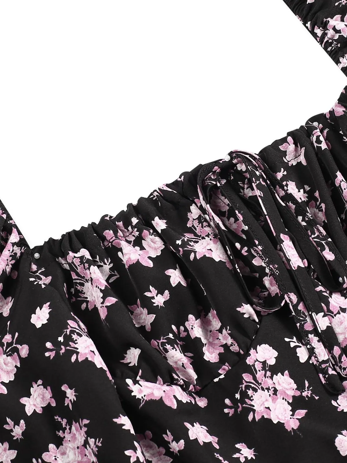 Sale Retro Stage 1940s Drawstring Slit Square Neck Floral Dress