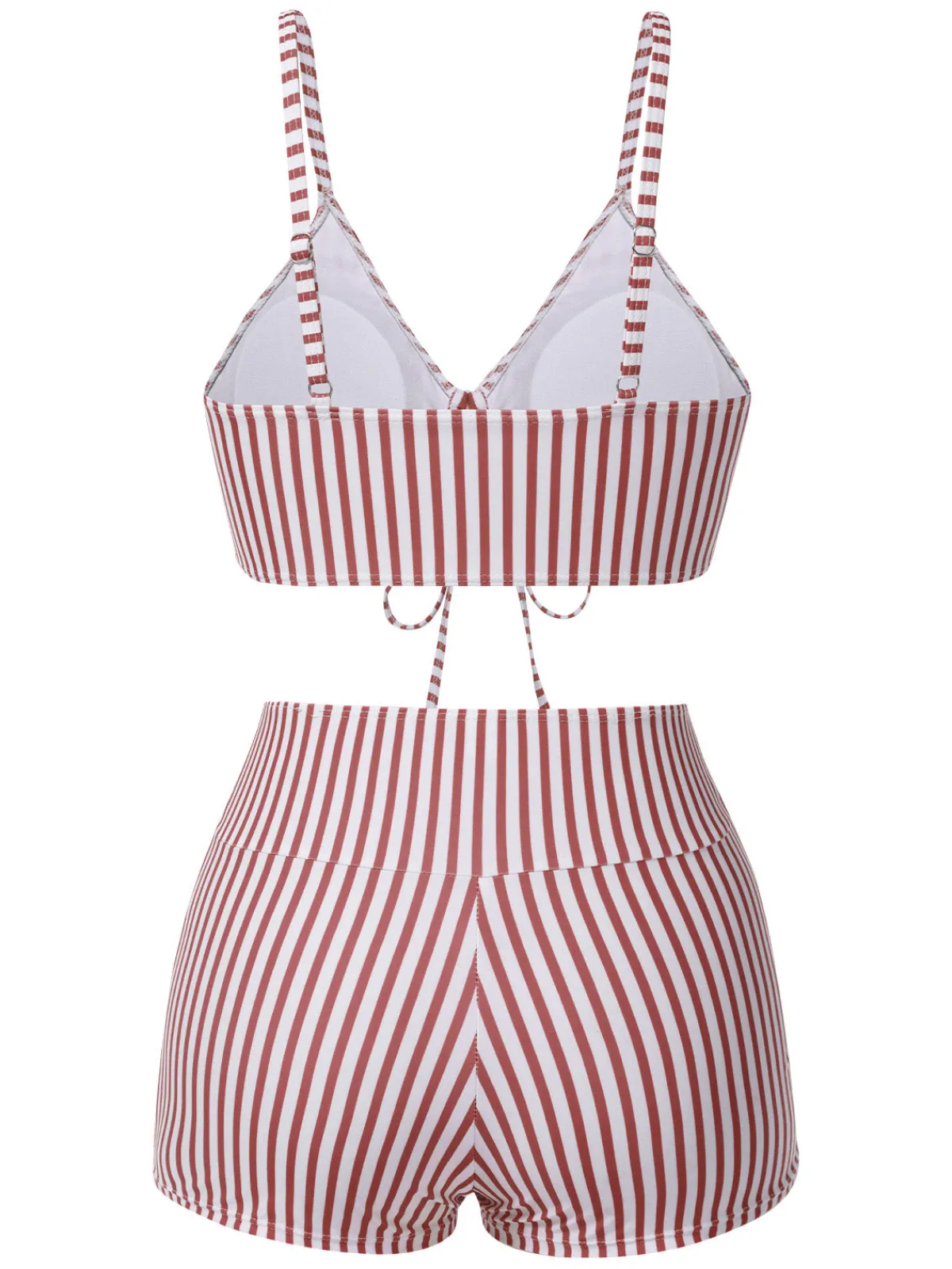 Discount Retro Stage 1930s Drawstring Straps Vertical Stripe Boxer Bikini