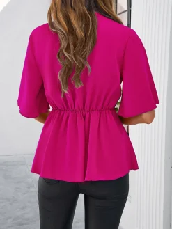 Clearance Retro Stage 1930s Elegant Short-Sleeved Tie Waist Blouse