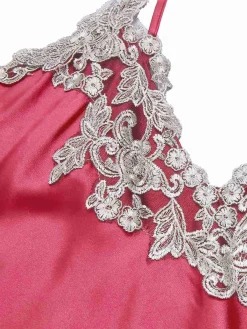 Fashion Retro Stage 1930s Embroidered Faux Satin Strap Nightgown