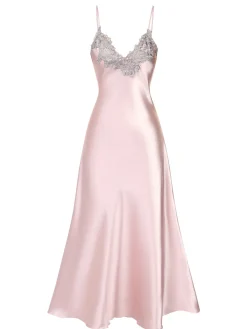 Fashion Retro Stage 1930s Embroidered Faux Satin Strap Nightgown