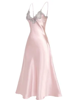 Fashion Retro Stage 1930s Embroidered Faux Satin Strap Nightgown