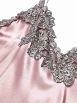 Fashion Retro Stage 1930s Embroidered Faux Satin Strap Nightgown