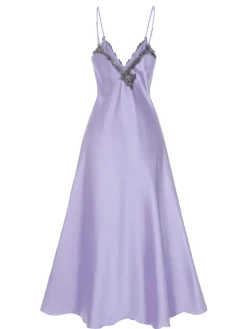 Fashion Retro Stage 1930s Embroidered Faux Satin Strap Nightgown