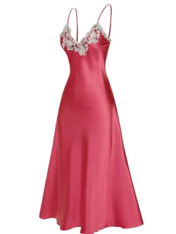 Fashion Retro Stage 1930s Embroidered Faux Satin Strap Nightgown