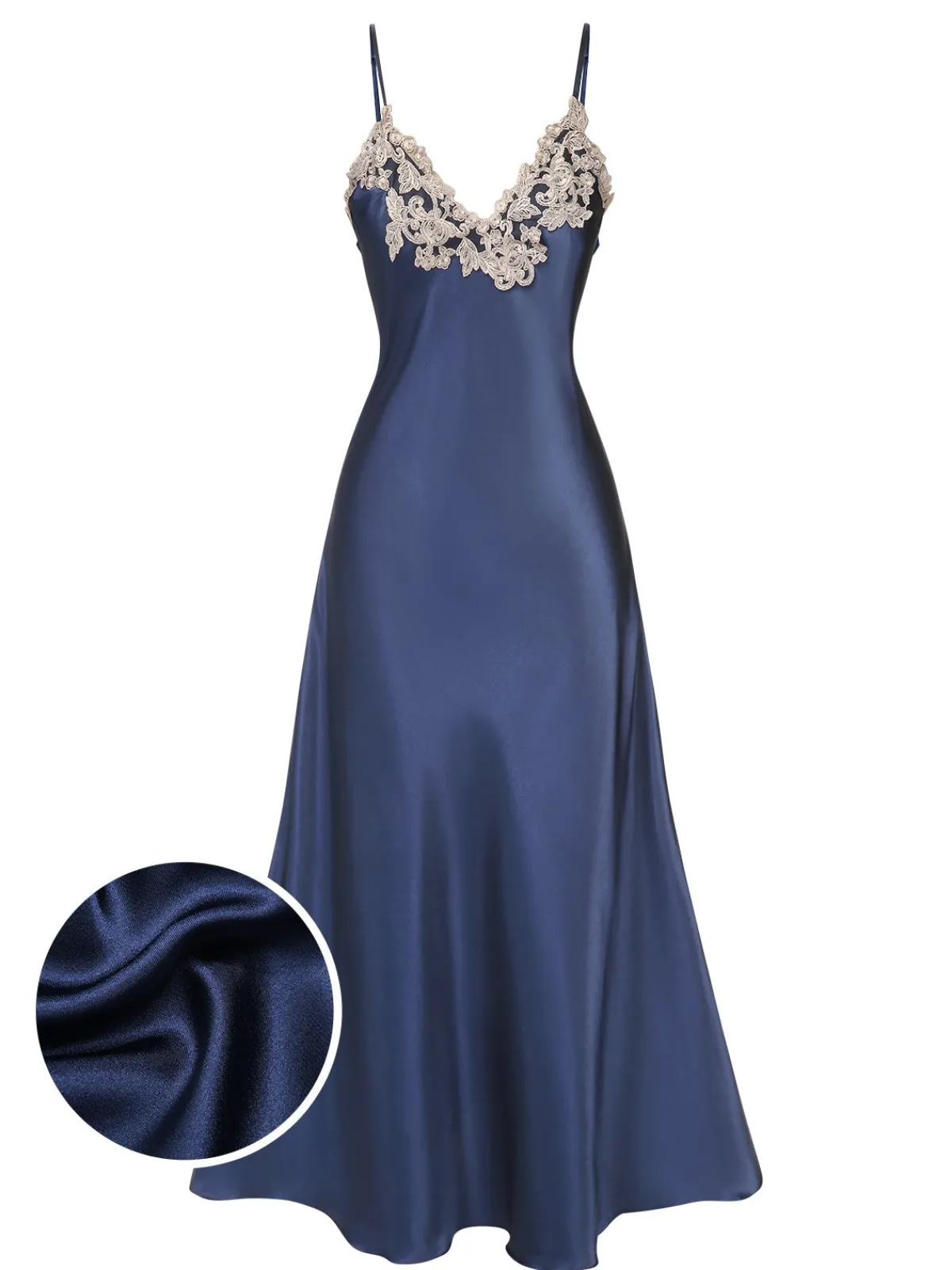 Best Retro Stage 1930s Embroidered Faux Satin Strap Nightgown