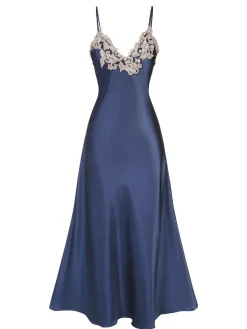 Best Retro Stage 1930s Embroidered Faux Satin Strap Nightgown