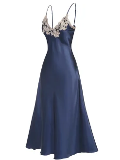 Best Retro Stage 1930s Embroidered Faux Satin Strap Nightgown