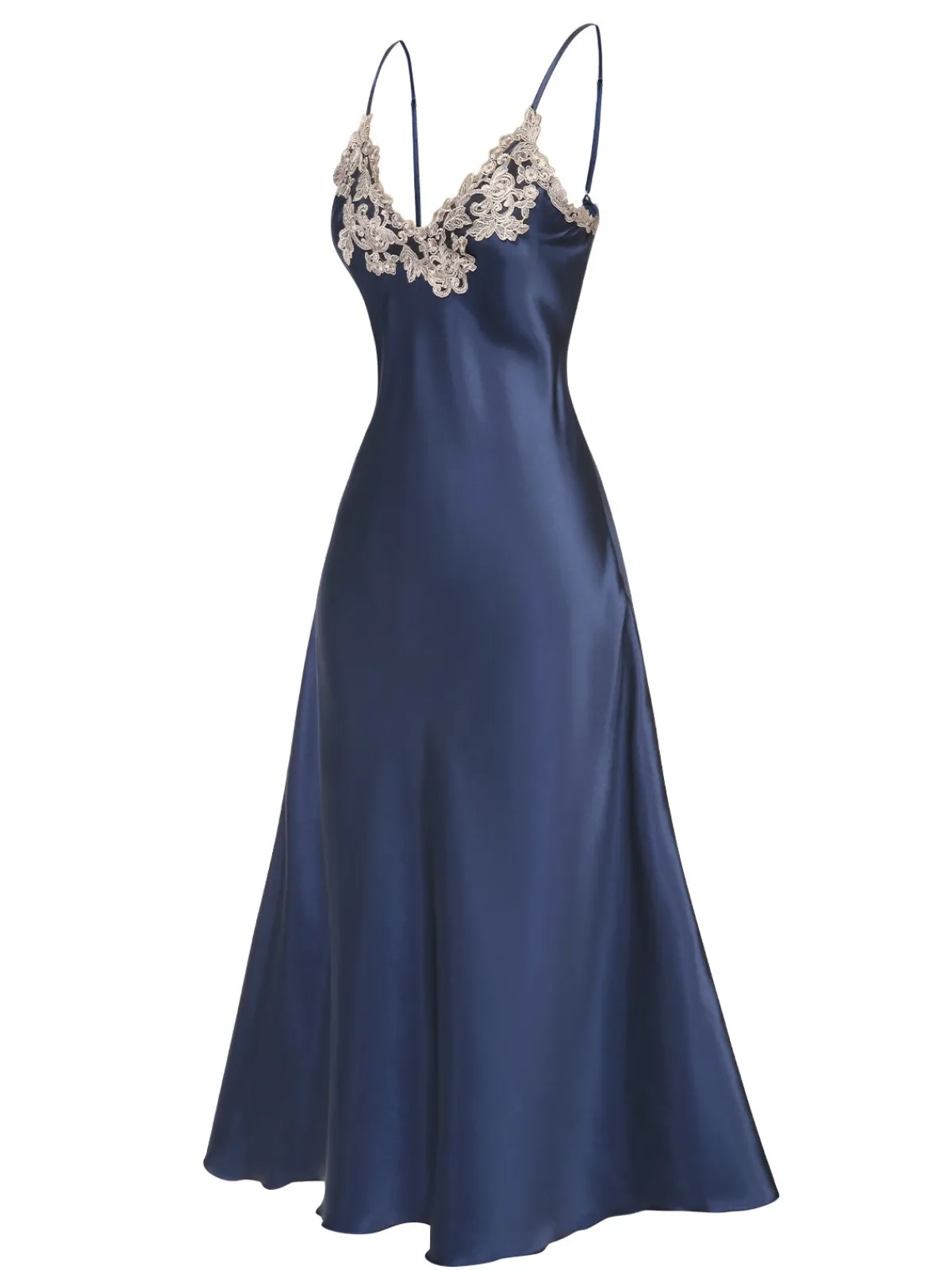 Best Retro Stage 1930s Embroidered Faux Satin Strap Nightgown