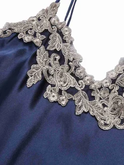 Best Retro Stage 1930s Embroidered Faux Satin Strap Nightgown