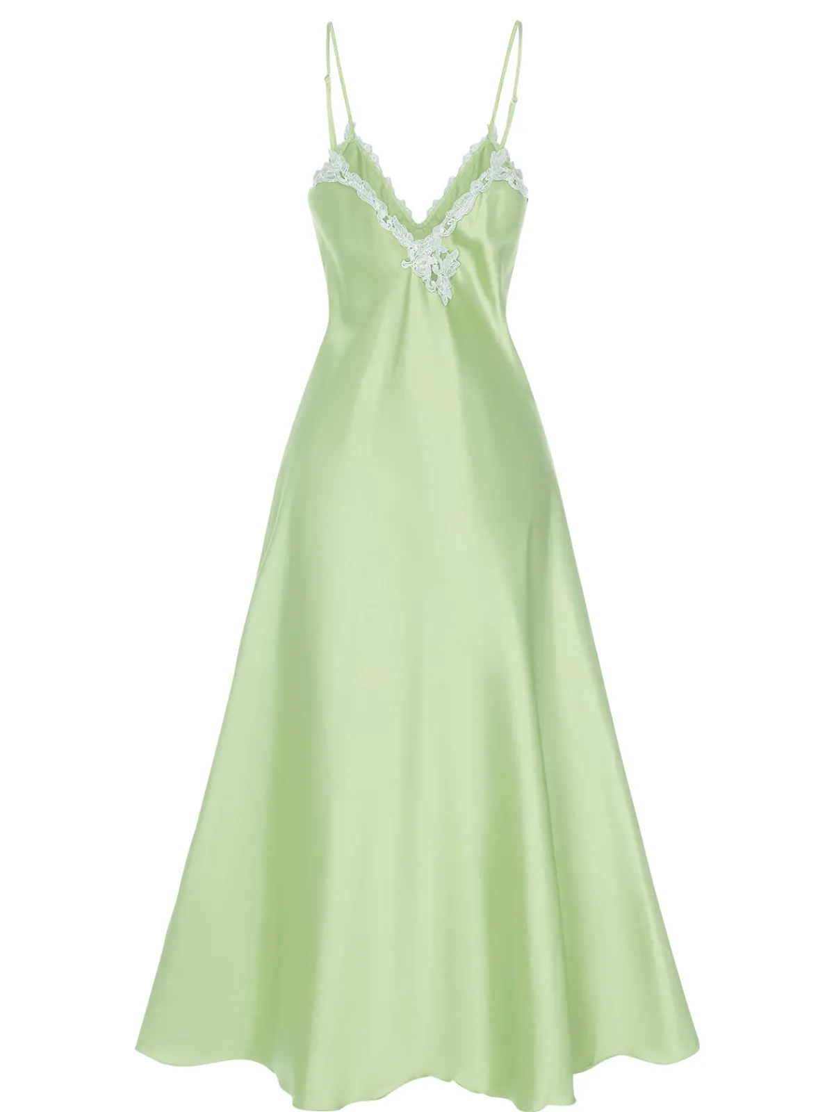 Best Retro Stage 1930s Embroidered Faux Satin Strap Nightgown