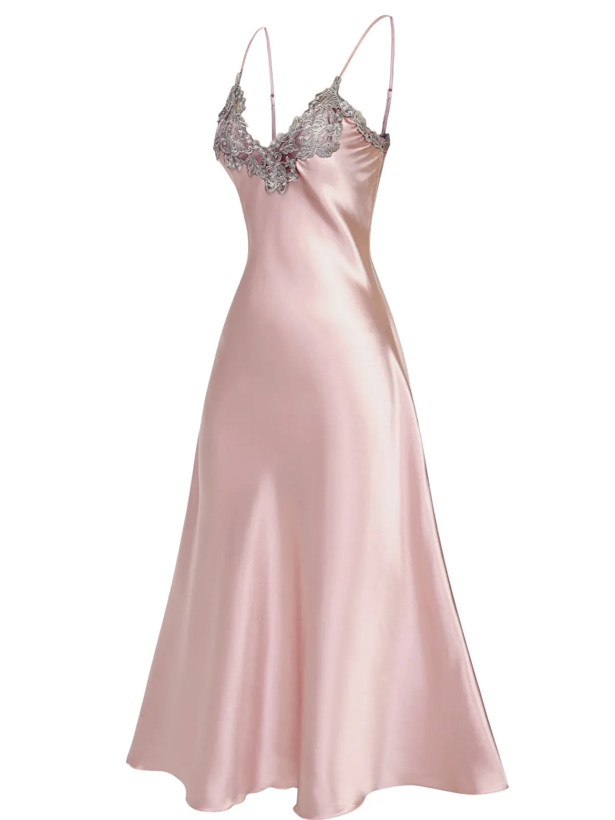 Best Retro Stage 1930s Embroidered Faux Satin Strap Nightgown