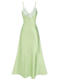 Best Retro Stage 1930s Embroidered Faux Satin Strap Nightgown