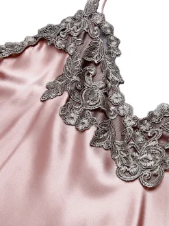 Best Retro Stage 1930s Embroidered Faux Satin Strap Nightgown