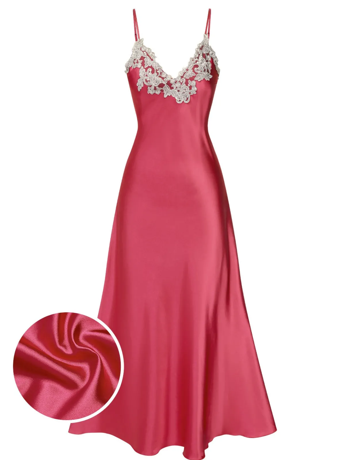 Best Retro Stage 1930s Embroidered Faux Satin Strap Nightgown