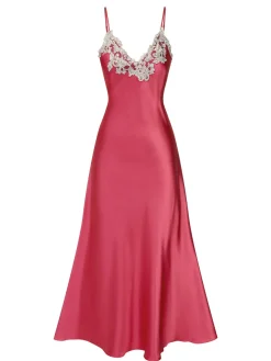 Best Retro Stage 1930s Embroidered Faux Satin Strap Nightgown