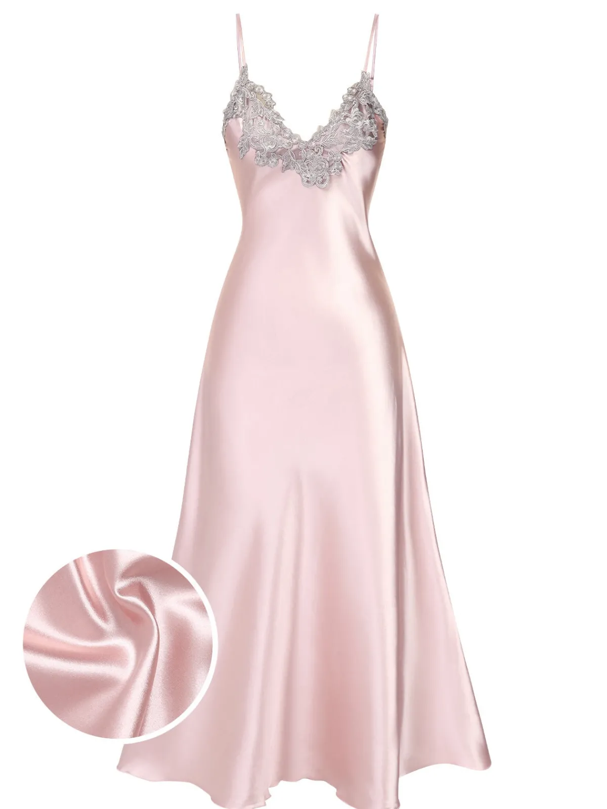 Sale Retro Stage 1930s Embroidered Faux Satin Strap Nightgown