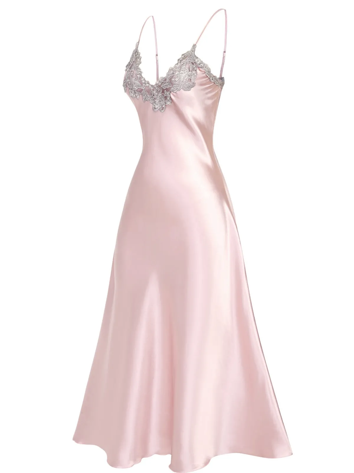Sale Retro Stage 1930s Embroidered Faux Satin Strap Nightgown