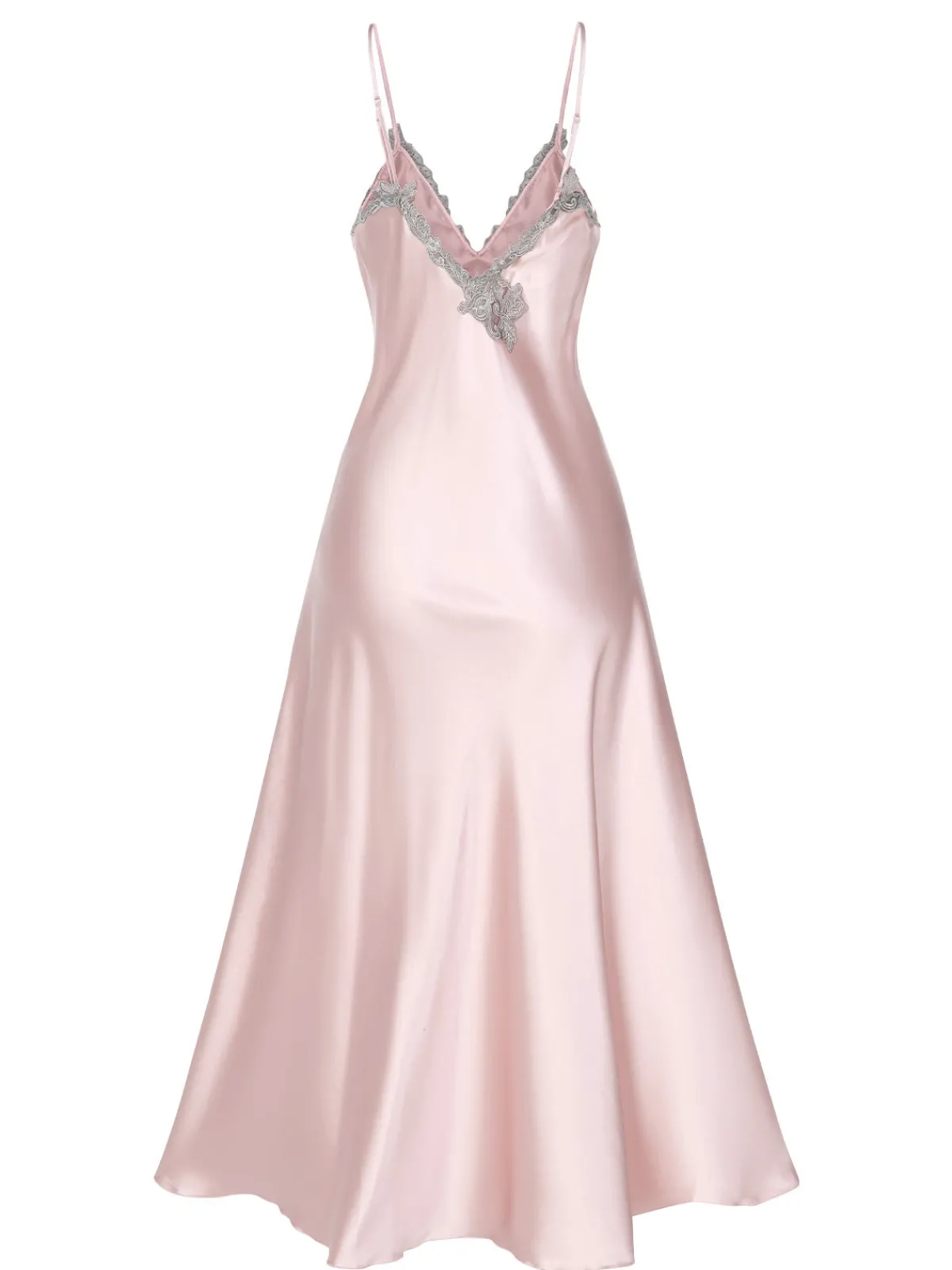 Sale Retro Stage 1930s Embroidered Faux Satin Strap Nightgown
